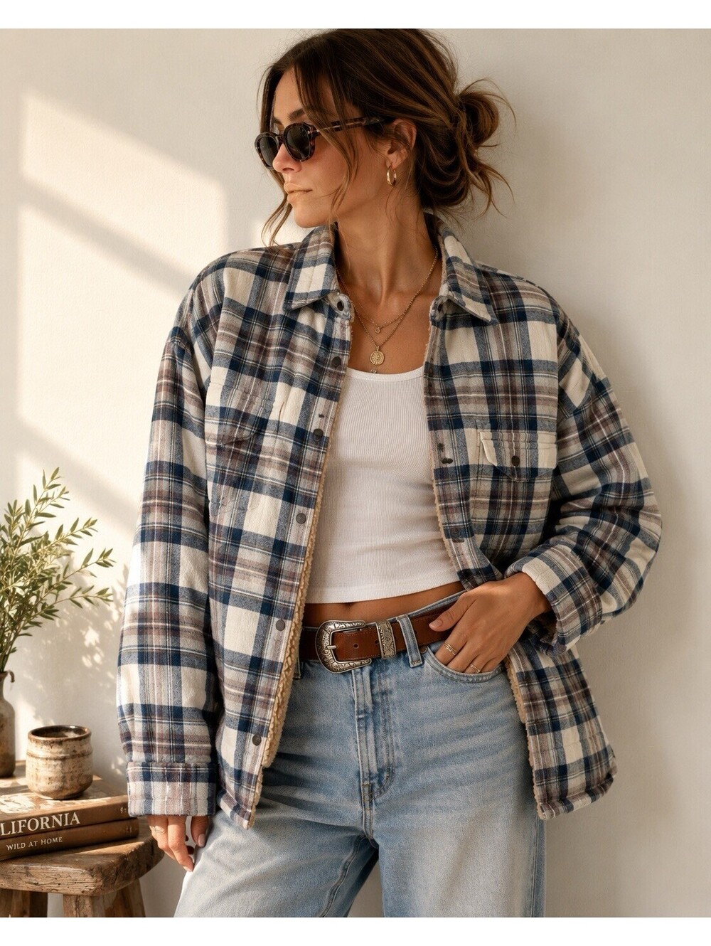 L.L. Bean Sherpa Lined Flannel Jacket Plaid Shacket Women’s M